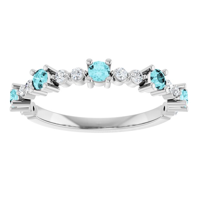Round Blue Zircon Stackable Ring with Diamond Accents in Platinum