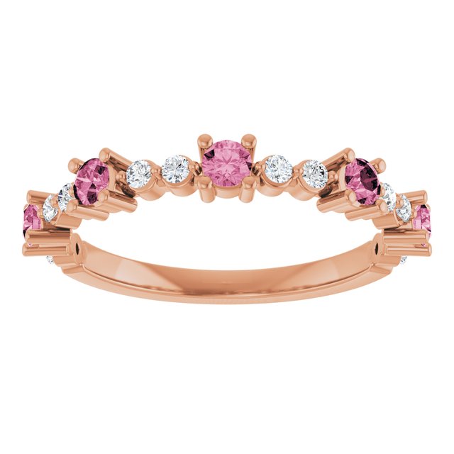 Round Pink Tourmaline & Diamond Stackable Ring in Rose Gold