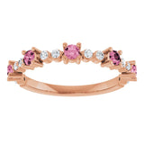 Round Pink Tourmaline & Diamond Stackable Ring in Rose Gold