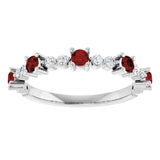Round Mozambique Garnet & Diamond Stackable Ring in Platinum