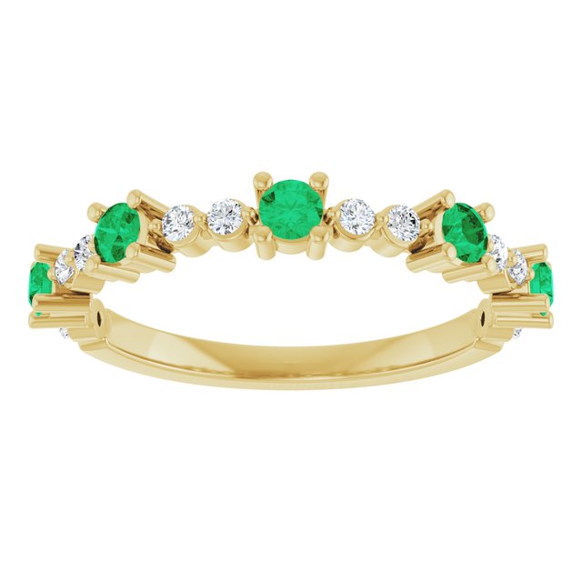 Round Lab-Grown Emerald & Diamond Stackable Ring in Yellow Gold