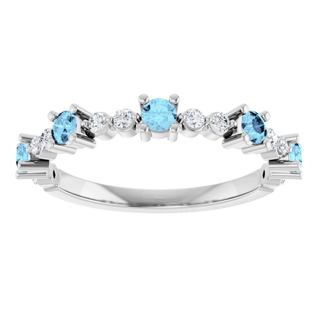 Round Aquamarine Stackable Ring with Diamond Accents in Platinum