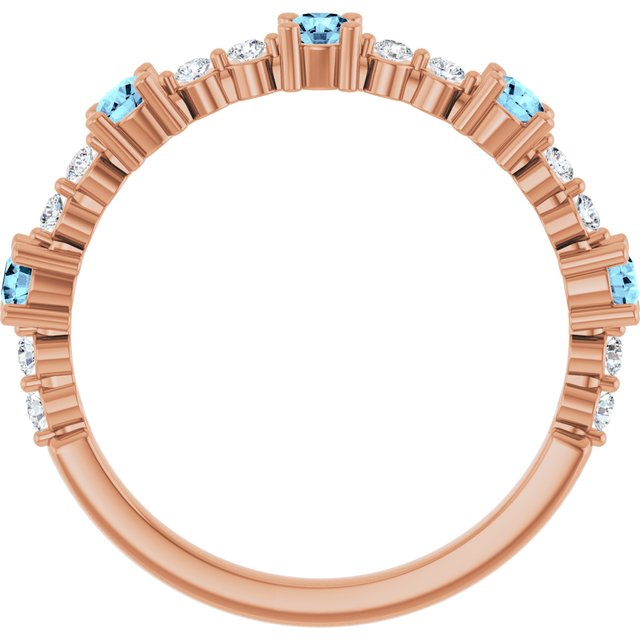 Round Aquamarine Stackable Ring with Diamond Accents in Rose Gold