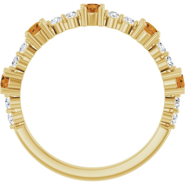 Round Citrine Stackable Ring with Diamond Accents in Yellow Gold