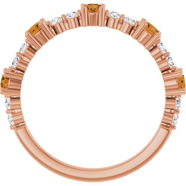 Round Citrine Stackable Ring with Diamond Accents in Rose Gold