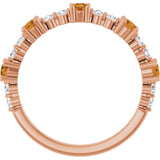 Round Citrine Stackable Ring with Diamond Accents in Rose Gold