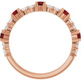 Round Mozambique Garnet & Diamond Stackable Ring in Rose Gold