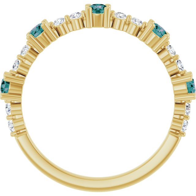 Round Alexandrite & Diamond Stackable Ring in Yellow Gold