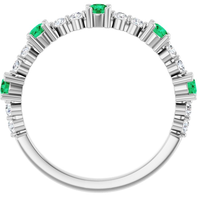 Round Emerald Stackable Ring with Diamond Accents in Platinum