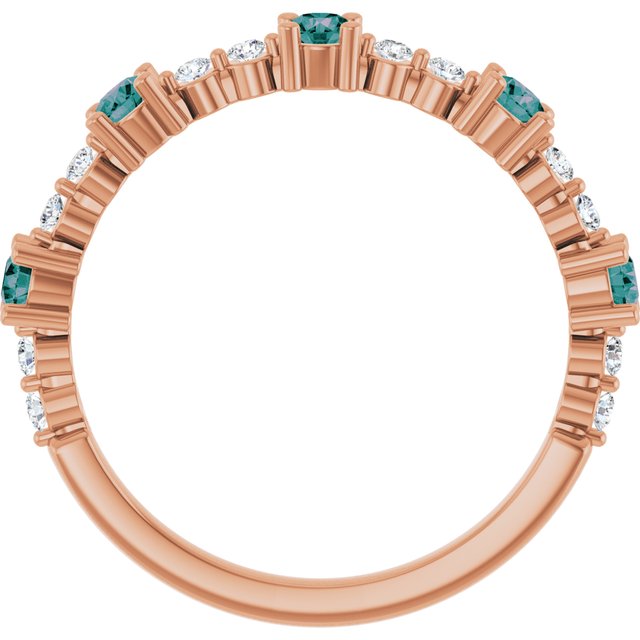 Round Lab-Grown Alexandrite & Diamond Stackable Ring in Rose Gold