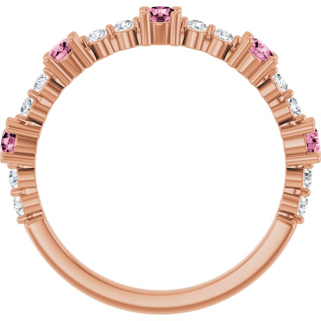 Round Pink Tourmaline & Diamond Stackable Ring in Rose Gold