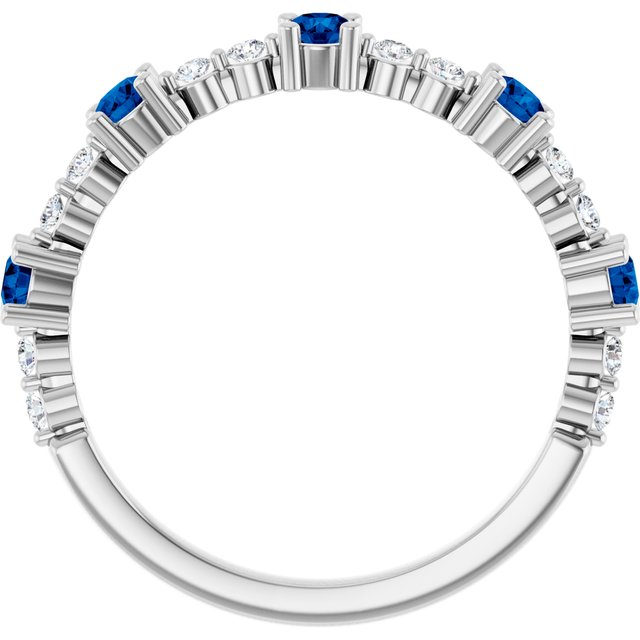 Round Lab-Grown Blue Sapphire & Diamond Stackable Ring in Platinum