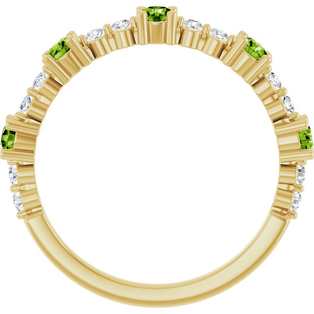 Round Peridot Stackable Ring with Diamond Accents in Yellow Gold