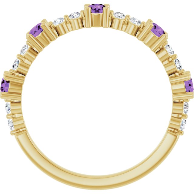 Round Amethyst Stackable Ring with Diamond Accents in Yellow Gold
