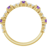 Round Amethyst Stackable Ring with Diamond Accents in Yellow Gold