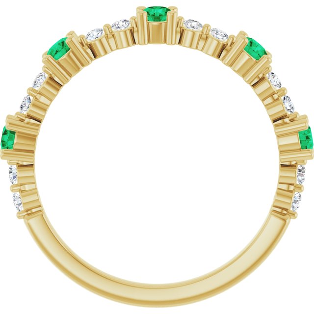 Round Lab-Grown Emerald & Diamond Stackable Ring in Yellow Gold