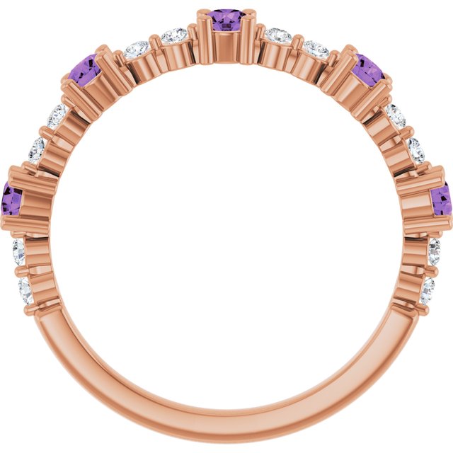 Round Amethyst Stackable Ring with Diamond Accents in Rose Gold