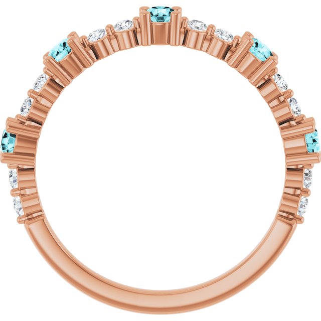 Round Blue Zircon Stackable Ring with Diamond Accents in Rose Gold