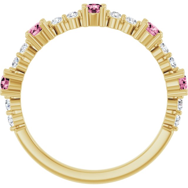 Round Pink Tourmaline & Diamond Stackable Ring in Yellow Gold