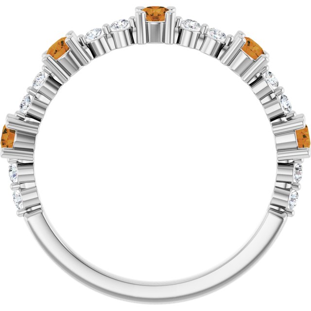 Round Citrine Stackable Ring with Diamond Accents in White Gold