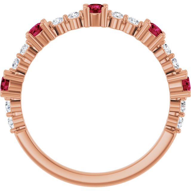 Round Ruby Stackable Ring with Diamond Accents in Rose Gold