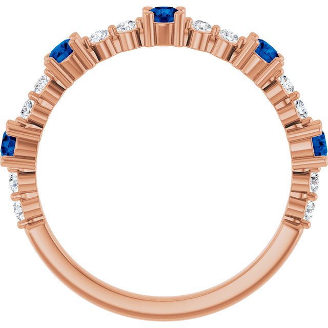 Round Lab-Grown Blue Sapphire & Diamond Ring in Rose Gold