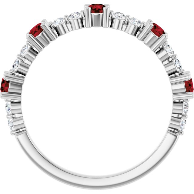 Round Mozambique Garnet & Diamond Stackable Ring in Platinum