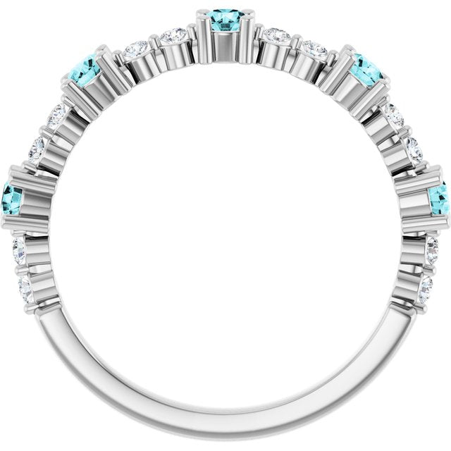 Round Blue Zircon & Diamond Stackable Ring in White Gold