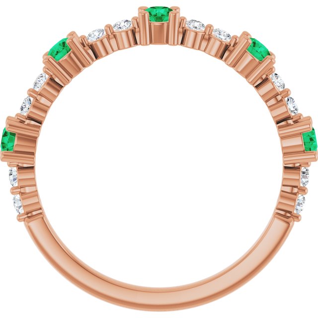 Round Lab-Grown Emerald & Diamond Stackable Ring in Rose Gold