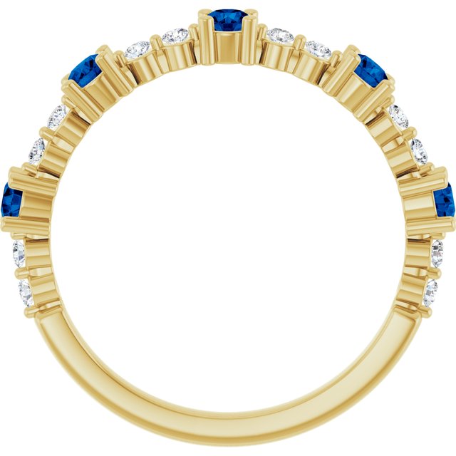 Round Lab-Grown Blue Sapphire & Diamond Ring in Yellow Gold