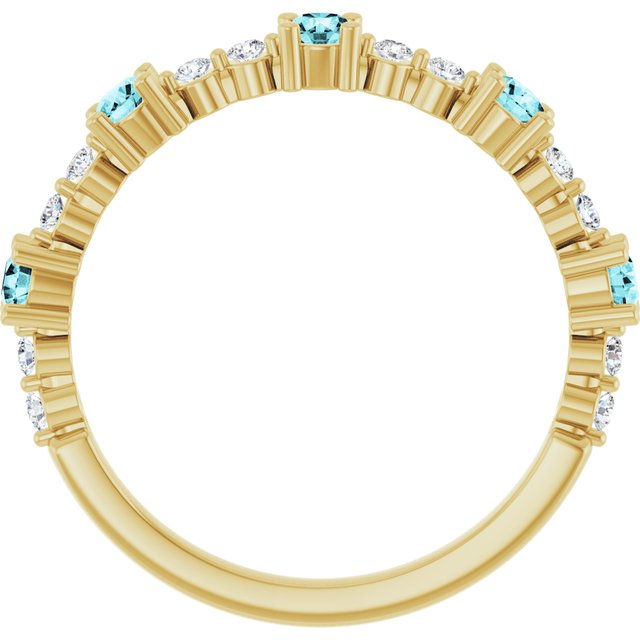 Round Blue Zircon & Diamond Stackable Ring in Yellow Gold