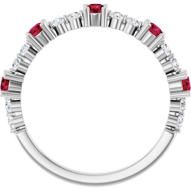 Round Ruby Stackable Ring with Diamond Accents in White Gold