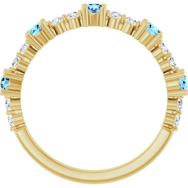 Round Aquamarine & Diamond Stackable Ring in Yellow Gold