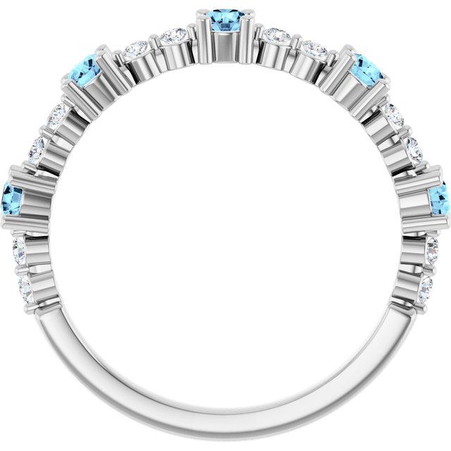 Round Aquamarine Stackable Ring with Diamond Accents in White Gold