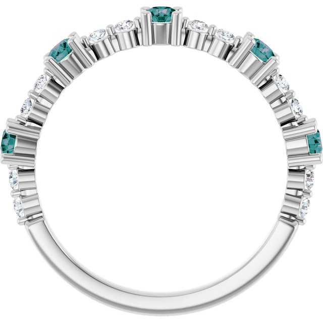 Round Alexandrite & Diamond Stackable Ring in White Gold