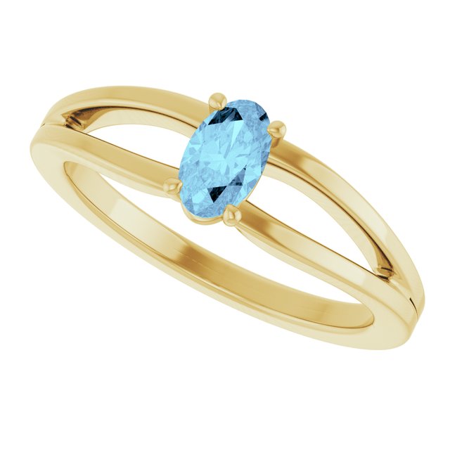 Oval Aquamarine Youth Ring in Yellow Gold