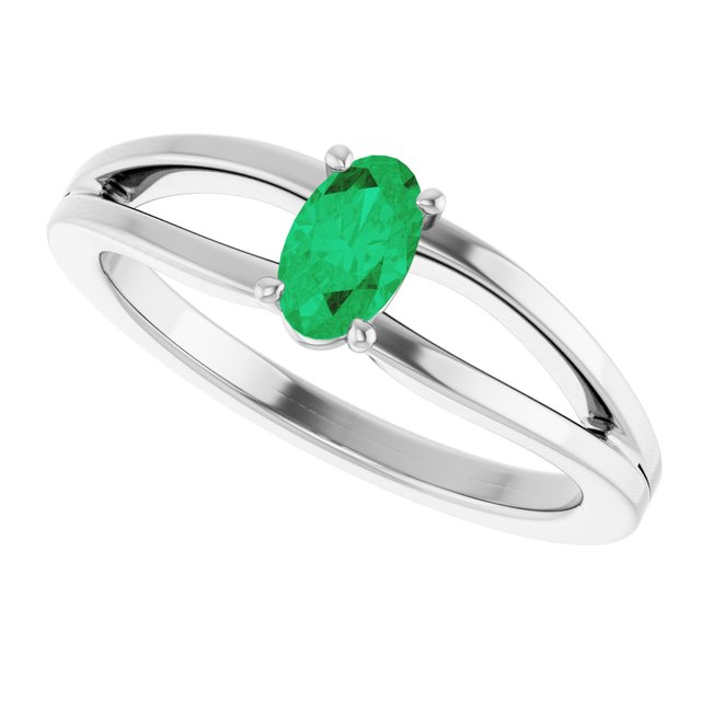 Oval Emerald Youth Ring in Platinum
