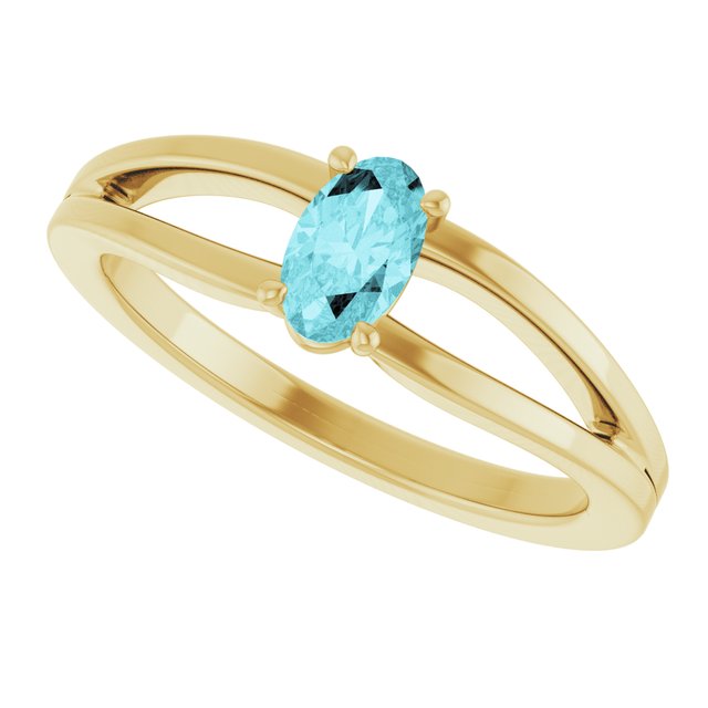 Oval Blue Zircon Youth Ring in Yellow Gold