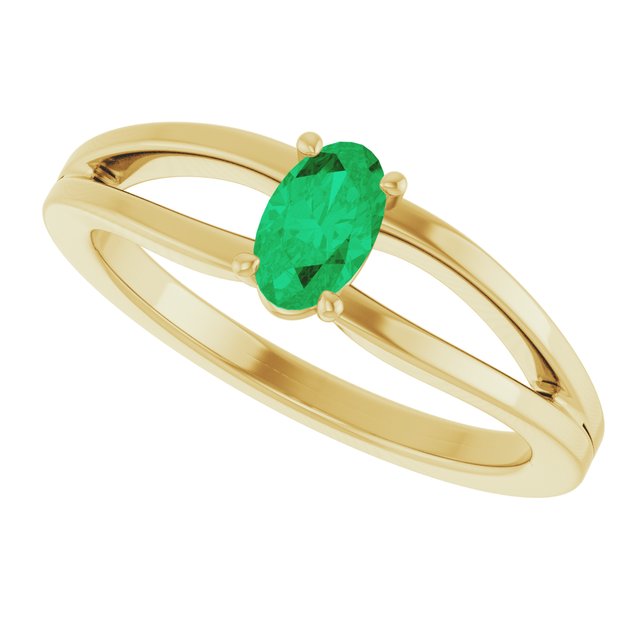 Oval Lab-Grown Emerald Youth Ring in Yellow Gold