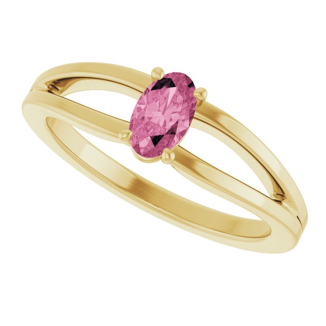 Oval Pink Tourmaline Youth Ring in Yellow Gold