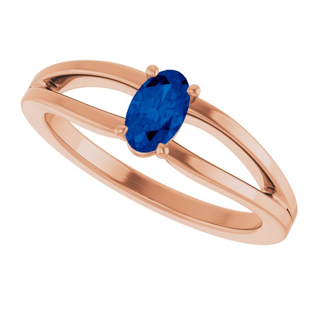 Oval Lab-Grown Blue Sapphire Youth Ring in Rose Gold