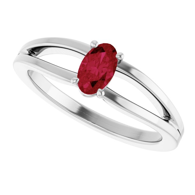 Oval Lab-Grown Ruby Youth Ring in Platinum