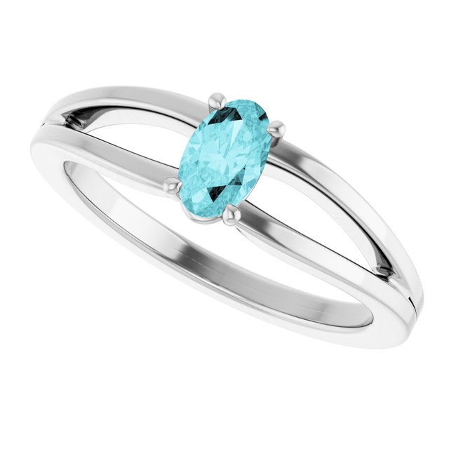 Oval Blue Zircon Youth Ring in Platinum