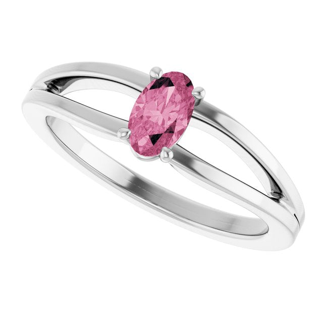 Oval Pink Tourmaline Youth Ring in Platinum