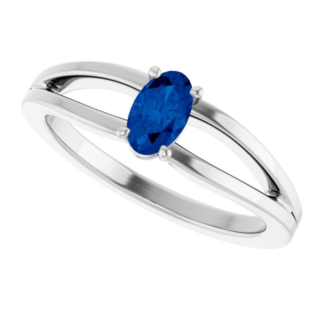 Oval Lab-Grown Blue Sapphire Youth Ring in Platinum