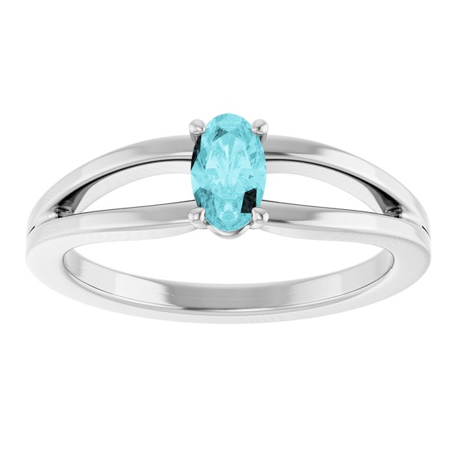 Oval Blue Zircon Youth Ring in Platinum
