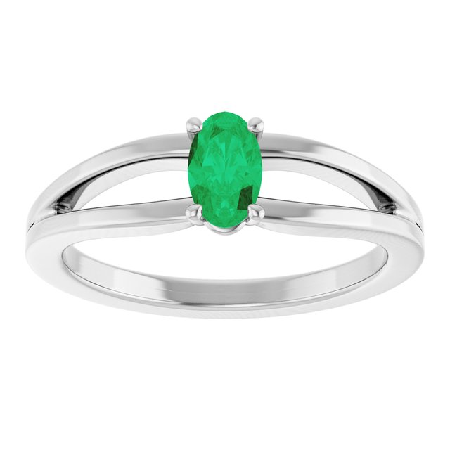 Oval Emerald Youth Ring in Platinum