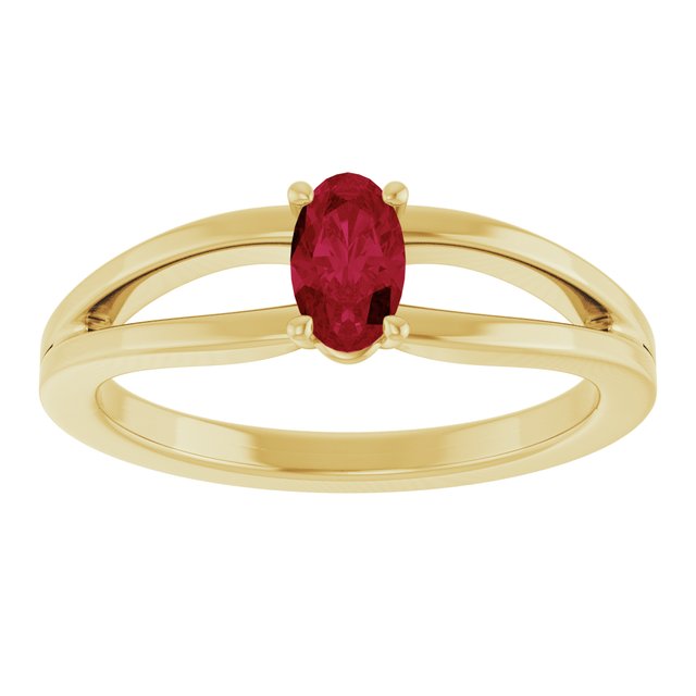 Oval Lab-Grown Ruby Youth Ring in Yellow Gold