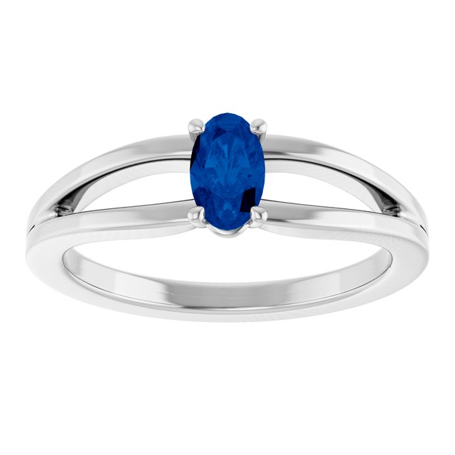 Oval Lab-Grown Blue Sapphire Youth Ring in White Gold