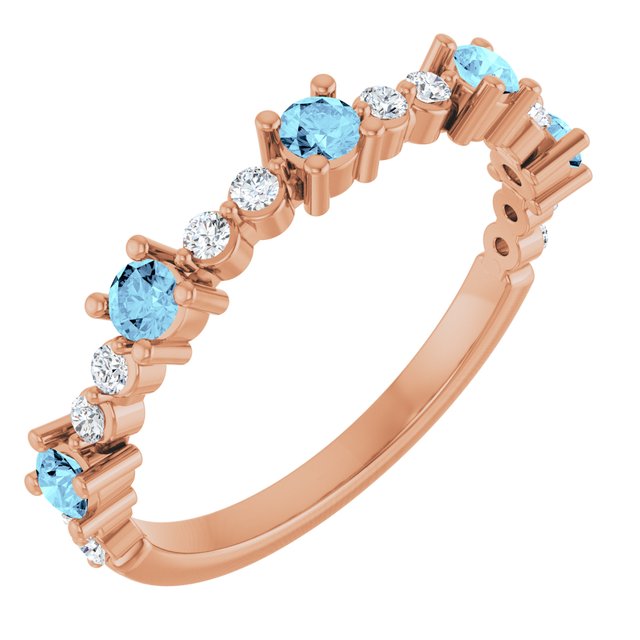 Round Aquamarine Stackable Ring with Diamond Accents in Rose Gold